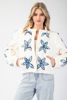 ee:some Quilted CROPPED Jacket with Flower Stitching in Ivory