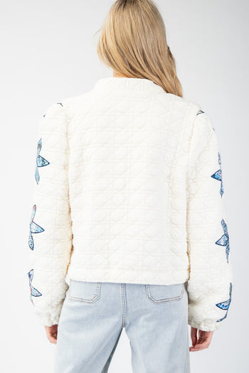 ee:some Quilted CROPPED Jacket with Flower Stitching in Ivory