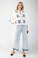ee:some Quilted CROPPED Jacket with Flower Stitching in Ivory