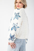 ee:some Quilted CROPPED Jacket with Flower Stitching in Ivory