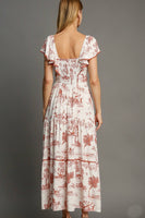 Umgee Two Toned Landscape Print Maxi Dress in Red