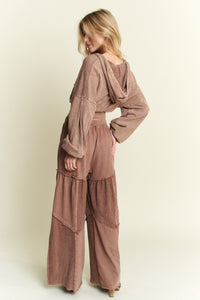 J.Her Solid Color Cut and Sew Chevron Pattern Pants in Espresso