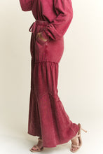 Load image into Gallery viewer, J.Her Solid Color Cut and Sew Chevron Pattern Pants in Burgundy
