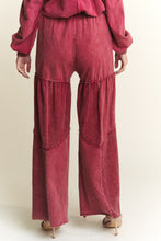 Load image into Gallery viewer, J.Her Solid Color Cut and Sew Chevron Pattern Pants in Burgundy
