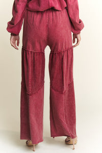 J.Her Solid Color Cut and Sew Chevron Pattern Pants in Burgundy