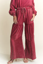 Load image into Gallery viewer, J.Her Solid Color Cut and Sew Chevron Pattern Pants in Burgundy
