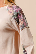 Load image into Gallery viewer, BiBi Thermal Knit Top with Color Block Patched Floral Print in Oatmeal
