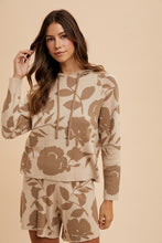 Load image into Gallery viewer, AnnieWear Flower Pattern Knit Sweater Hoodie and Shorts Set in Mocha Combo
