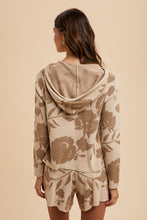Load image into Gallery viewer, AnnieWear Flower Pattern Knit Sweater Hoodie and Shorts Set in Mocha Combo
