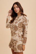 Load image into Gallery viewer, AnnieWear Flower Pattern Knit Sweater Hoodie and Shorts Set in Mocha Combo
