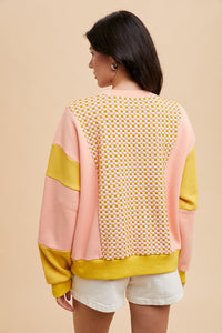 AnnieWear Checkerboard and Color Block Sweatshirt in Blush/Mustard