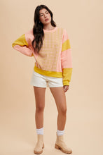 Load image into Gallery viewer, AnnieWear Checkerboard and Color Block Sweatshirt in Blush/Mustard
