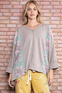 BlueVelvet Color Block Panel Top with Flower Patches in Mushroom FINAL SALE