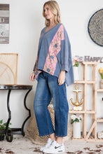 Load image into Gallery viewer, BlueVelvet Color Block Panel Top with Flower Patches in Denim
