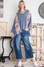 Load image into Gallery viewer, BlueVelvet Color Block Panel Top with Flower Patches in Denim
