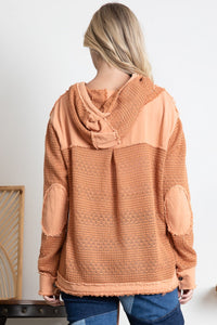 BlueVelvet Hooded Open Waffle Knit Top in Rust