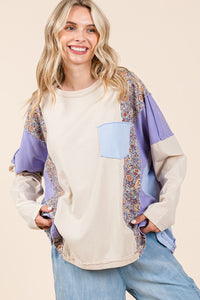 Mittoshop Mixed Print and Solid Color Oversized Top in Peri Blue Combo ON ORDER