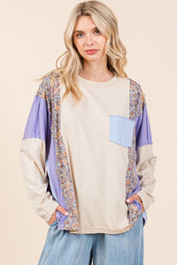 Mittoshop Mixed Print and Solid Color Oversized Top in Peri Blue Combo ON ORDER