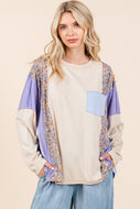 Mittoshop Mixed Print and Solid Color Oversized Top in Peri Blue Combo