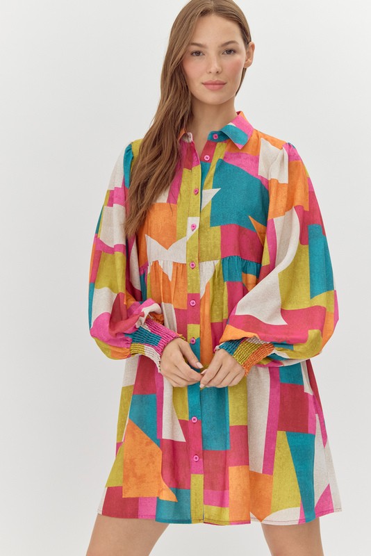 Jodifl Multi Colored Abstract Print Baby Doll Dress in Multi S