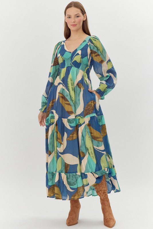 jodifl dress Jodifl Abstract Printed Maxi Dress in Blue S