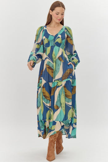 Jodifl Abstract Printed Maxi Dress in Blue S at June Adel