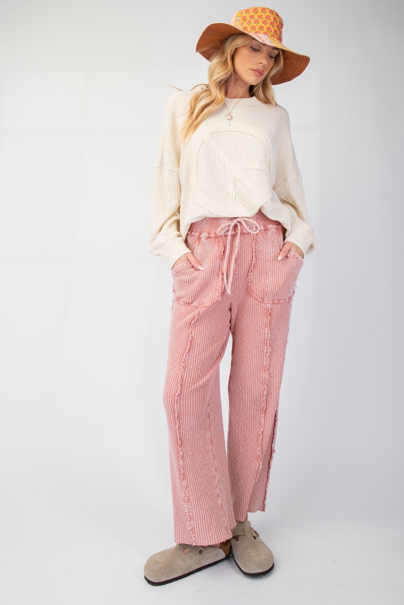 Easel Mineral Washed Ribbed Pants in Mauve – June Adel