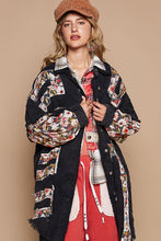 Load image into Gallery viewer, POL OVERSIZED Twill Shacket with Floral Patches in Black Floral
