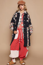 Load image into Gallery viewer, POL OVERSIZED Twill Shacket with Floral Patches in Black Floral
