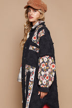 Load image into Gallery viewer, POL OVERSIZED Twill Shacket with Floral Patches in Black Floral
