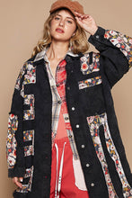 Load image into Gallery viewer, POL OVERSIZED Twill Shacket with Floral Patches in Black Floral
