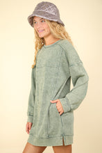 Load image into Gallery viewer, Very J OVERSIZED Mineral Washed Sweatshirt Mini Dress in Sage
