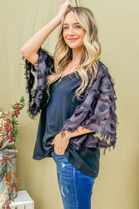 And the Why Slub Knit Top with Feather Fringe Sleeves in Black