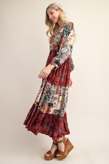 GiGio Mixed Print Midi Dress in Marsala