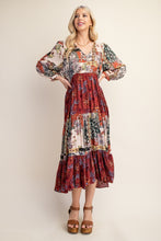 Load image into Gallery viewer, GiGio Mixed Print Midi Dress in Marsala
