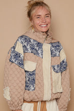 Load image into Gallery viewer, POL Quilted Jacket with Floral Print and Corduroy Details in Tan Multi
