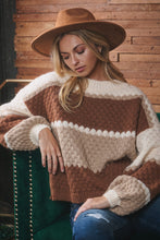 Load image into Gallery viewer, Oddi Color Block Cable Knit Sweater in Brown Multi
