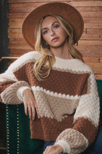 Load image into Gallery viewer, Oddi Color Block Cable Knit Sweater in Brown Multi
