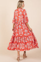Mittoshop Abstract Leaf Print  Maxi Dress in Coral