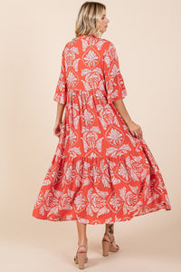 Mittoshop Abstract Leaf Print  Maxi Dress in Coral