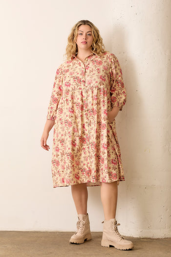 Polagram Mixed Floral Print Dress in Cream Multi FINAL SALE June Adel Polagram Mixed Floral Print Dress in Cream Multi FINAL SALE June Adel