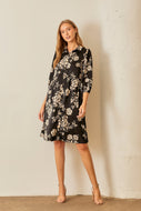 Polagram Floral Print Button Down Midi Dress in Black Multi FINAL SALE