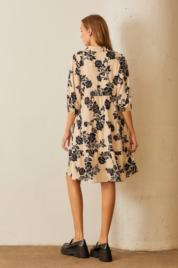 Polagram Floral Print Button Down Midi Dress in Cream Multi S Polagram Floral Print Button Down Midi Dress in Cream Multi S