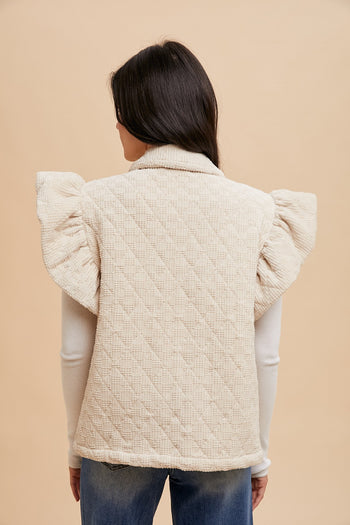 AnnieWear Textured Velvet Quilted Vest in Cream