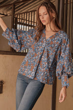 Load image into Gallery viewer, Jodifl Floral Print Top with Balloon Sleeves in Mocha
