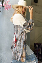 Load image into Gallery viewer, POL OVERSIZED Plaid Top with Peace Sign Patches in Blue Mist Multi ON ORDER
