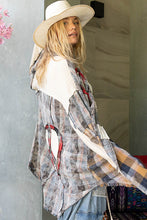 Load image into Gallery viewer, POL OVERSIZED Plaid Top with Peace Sign Patches in Blue Mist Multi ON ORDER
