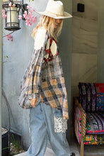 Load image into Gallery viewer, POL OVERSIZED Plaid Top with Peace Sign Patches in Blue Mist Multi ON ORDER
