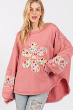 Load image into Gallery viewer, Sage+Fig OVERSIZED Daisy Patch Sweatshirt in Rose Pink
