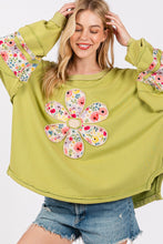 Load image into Gallery viewer, Sage+Fig OVERSIZED Daisy Patch Sweatshirt in Sage ON ORDER
